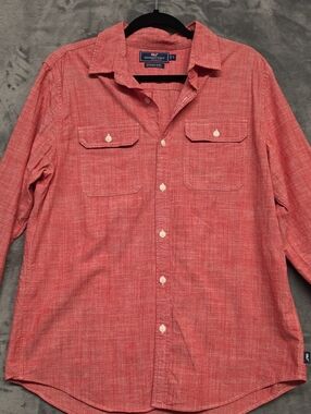Vineyard Vines Men's Coral-Red Button Down Shirt